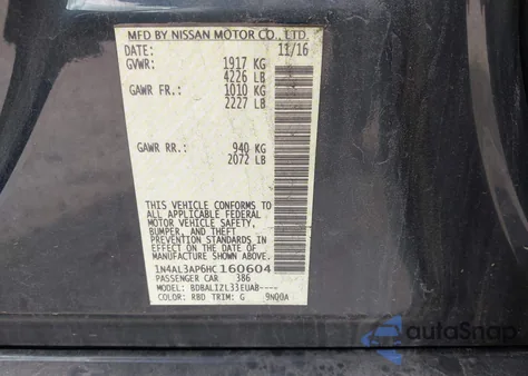 2017 Nissan Altima 2.5 Sv из США, поврежденный, VIN 1N4AL3AP6HC160604